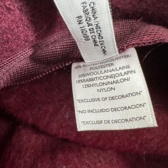 Nine West Maroon Wool Blend Rabbit Angora Bucket Hat Winter Cloche 12th man pin - Picture 6 of 7